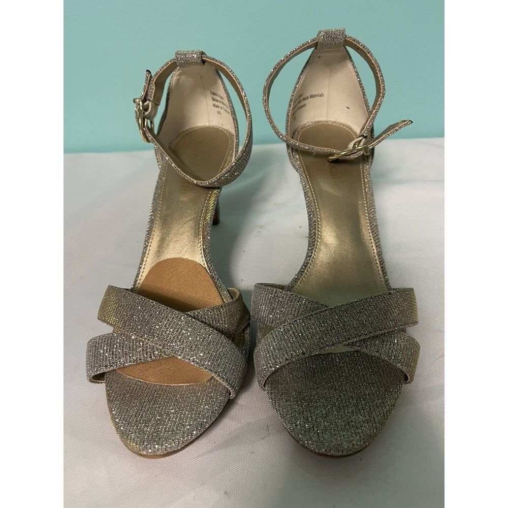 Kelly & Katie Gold Sparkle Open-toe Block Heel Ankle Strap  Size 6.5 S-206‎